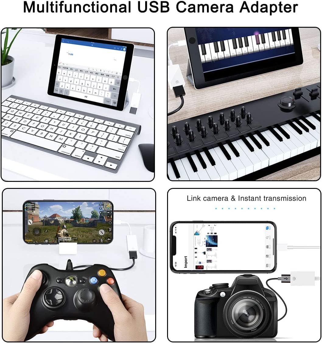 Apple MFi Certified Lightning to USB Camera Adapter for iPhone iPad Female USB 3.0 OTG Cable Adapter Support Connect Camera, Flash Drive, Card Reader, MIDI Keyboard, Mouse